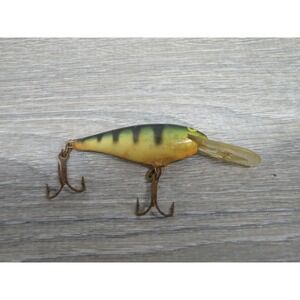 Vintage Fishing Lure Crankbait Perch Pattern Hard Bait Diving Plug Treble Hooks